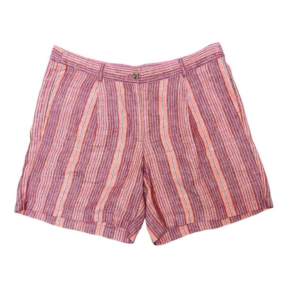 J Jill Linen Striped Pink and Orange Shorts Sz 14 Casual Relaxed Boho Classic